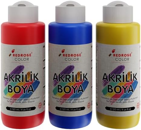 Kırmızı, Mavi, Sarı Akrilik Boya 3'lü Set 3x120 ml