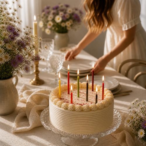 5 Renk Balmumu Mum (Beeswax Candle) 40 Adet 20 cm İnce Uzun Dilek ve Doğum Günü Mumu Doğal El Yapımı Parti Ritüel