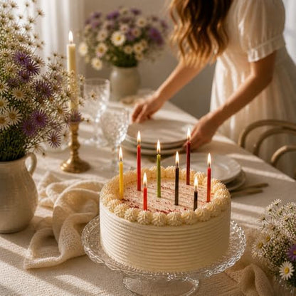 5 Renk Balmumu Mum (Beeswax Candle) 40 Adet 20 cm İnce Uzun Dilek ve Doğum Günü Mumu Doğal El Yapımı Parti Ritüel