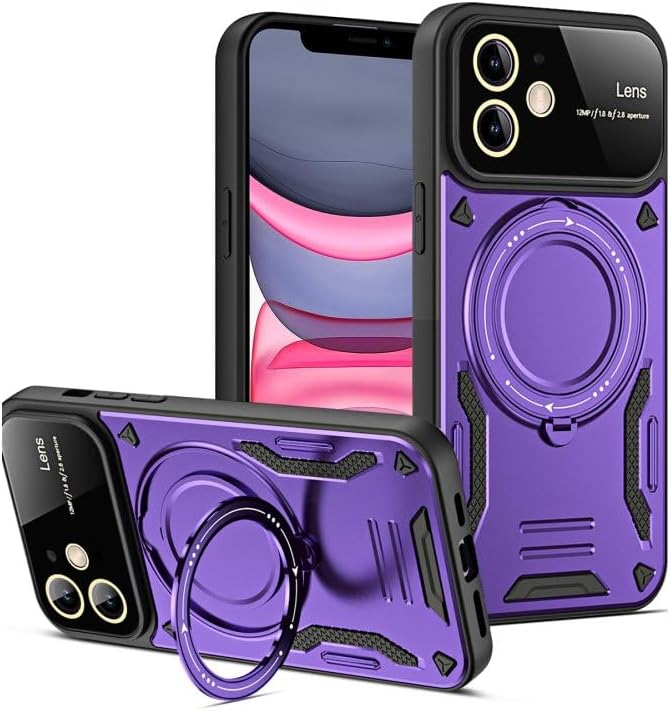 iPhone 11 Kılıf Cosanta Kılıf Standlı Kılıf Kamera Lens Koruyuculu Sert Silikon Kılıf Darbeye Karşı Dayanıklı Kılıf Apple iPhone 11 ve MagSafe ile Uyumlu Kılıf (Mor)