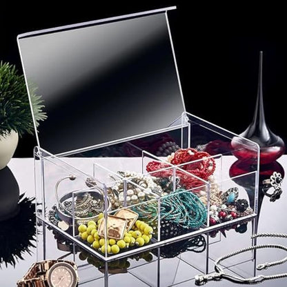 Şeffaf Kapaklı 6 Bölmeli Organizer Kutusu – Çay, Takı, Baharat, Aksesuar ve Küçük Eşyalar İçin Düzenleyici Kutusu – 23×14×9 cm