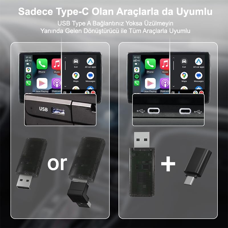 Dark Mini Pro Duo 2in1 Araç Kiti Wireless/Kablosuz Carplay ve Android Auto Adaptörü