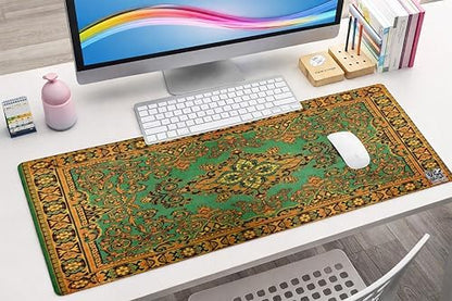 Mouse Pad, 30x70 cm, Mavi Halı Desen Baskılı, Kaymaz Taban, Bilek Destekli, Dikişsiz Kenar, Ergonomik, Ofis ve Oyuncular için (Yeşil)