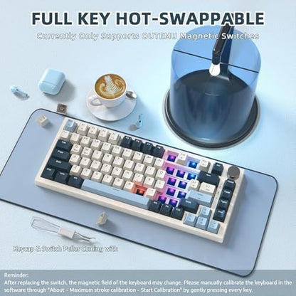 ATTACK SHARK K85 Mekanik Klavye – 75% Kompakt Tasarım, Manyetik Anahtarlar, Ayarlanabilir Tepki Süresi, RGB Işık, Döner Kontrol Tuşu, DKS/MT/TGL Destekli, PC/Mac Uyumlu - Blue