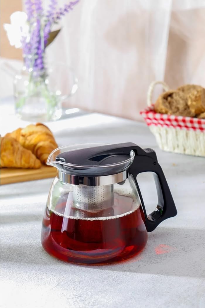 Isıya Dayanıklı Borosilikat Cam Demlik, Kendinden Süzgeçli, Şık Tasarım (1500 Ml)