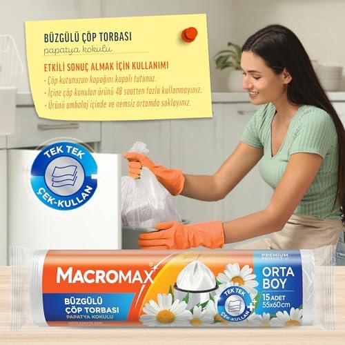 Büzgülü Çöp Torbası Büyük Boy (65x70cm) Papatya Kokulu 10 Adet Süper Ekonomik Paket