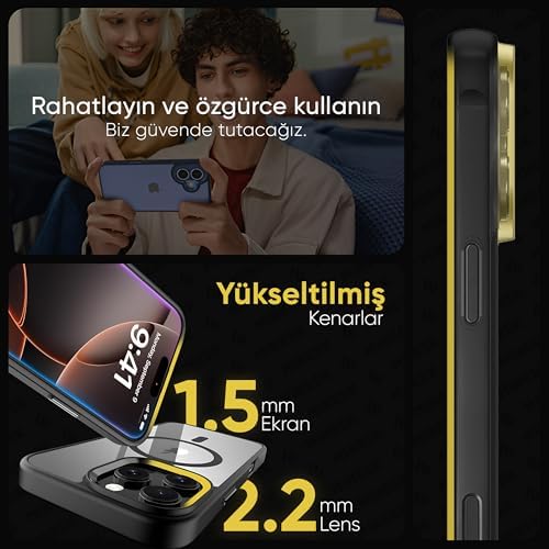 iPhone 16 Pro Max için SUPER-CRYSTAL Magsafe ile Uyumlu Kılıf Arkası Kristal Berraklığında Cam Görünüm Kenarları Darbe Emici Silikon Hybrid Kılıf (Kahverengi, 16 Pro Max)