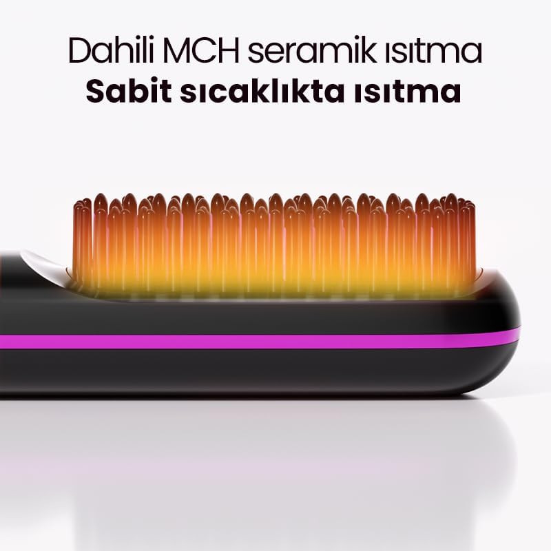 Şarjlı Taşınabilir İyonik Saç Düzleştirici Fön Tarağı – Elektrikli Isıtmalı Tarak Saç Şekillendirici ve Hacimlendirici (Pembe)