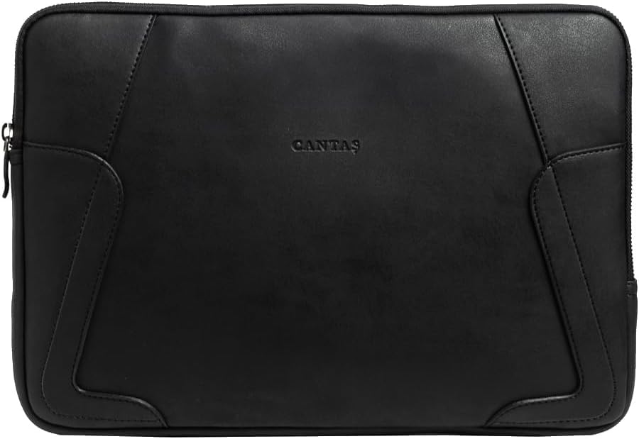 CANTAŞ Premium Laptop Kılıfı, 13-14 inç, Su Geçirmez Suni Deri, 35x25x2.5 cm, Modern Tasarım, Siyah, Fermuarlı, İş ve Günlük Kullanım İçin