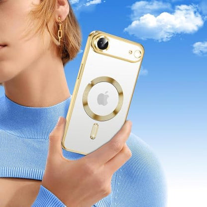 iPhone 17 Air Şeffaf Manyetik Kılıf (MagSafe Uyumlu) + 2 Temperli Cam – Anti-Sarı, Darbeye Dayanıklı (Gold)