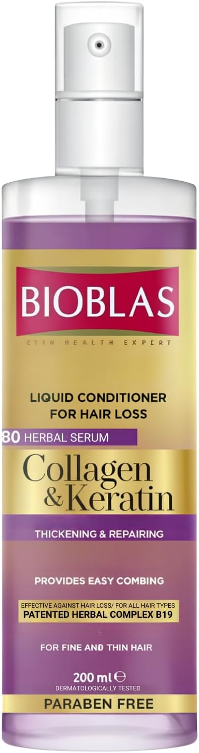 Kolajen & Keratin Sıvı Saç Kremi – Durulanmayan, Onarıcı & Dolgunlaştırıcı Etki, Bitkisel Kompleks B19, 200 ml