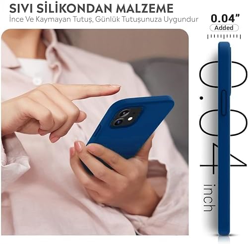 iPhone Kılıf İnce Sıvı Silikon 3 Katmanlı Tam Kaplamalı Yumuşak Jel Kauçuk Kılıf Kapak (Parlak Lacivert, iPhone 11)
