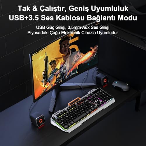 Aula A200 RGB Işıklı Masaüstü Gaming 3.5mm Bilgisayar Pc Hoparlörü