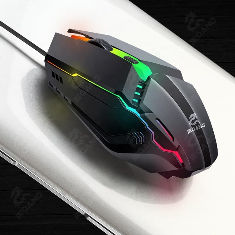 Kablolu Mouse, RGB LED Işıklı, Gaming Oyun Uyumlu Mouse, 1600 DPI, 4D Optik Sensör, Ergonomik Tasarım, Siyah Tak Kullan (DPI)