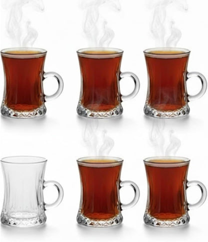Lüks Kulplu Çay Fincanı 6 Adet | Berraklığında Cam | Estetik ve Ergonomik Tasarım Çay Bardağı Seti
