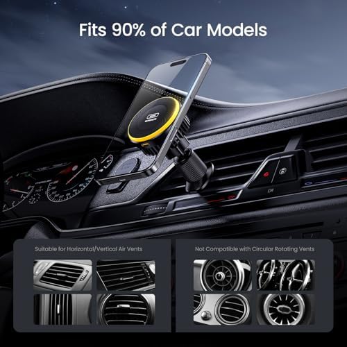 AOHI Kendinden Soğutmalı MagSafe Araç Montajlı Şarj Cihazı, 15W Kablosuz Manyetik Telefon Tutacılı SUPERAUTO Hızlı Araç Şarj Cihazı, Hava Menfezi Uyumlu iPhone 16 Pro Max 15 14 13, Siyah