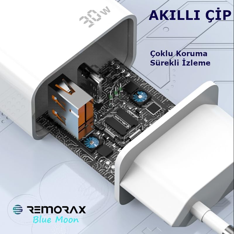 Blue Moon PD 30Watt Hızlı Şarj Aleti, A + C Girişli, Beyaz