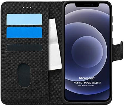 Apple iPhone 12 için Kılıf Fabric Book Wallet Siyah [iPhone 12 ile Uyumlu Kılıf - Siyah]