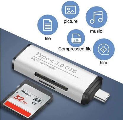 Macbook, Type-C Portlu Telefon, Tablet, Bilgisayar, Uyumlu Type-C to USB 3.0 SD Micro SD Kart Okuyucu 3 Portlu Çevirici Dönüştürücü Hub Adaptör