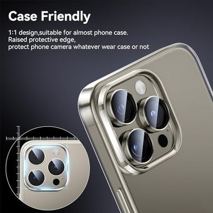 Merwish Apple iPhone 15 Pro Max ve iPhone 15 Pro için Kamera Lens Koruyucu Ultra İnce Yüksek Kaliteli Cam 3 Adet (Naturel Titanyum)