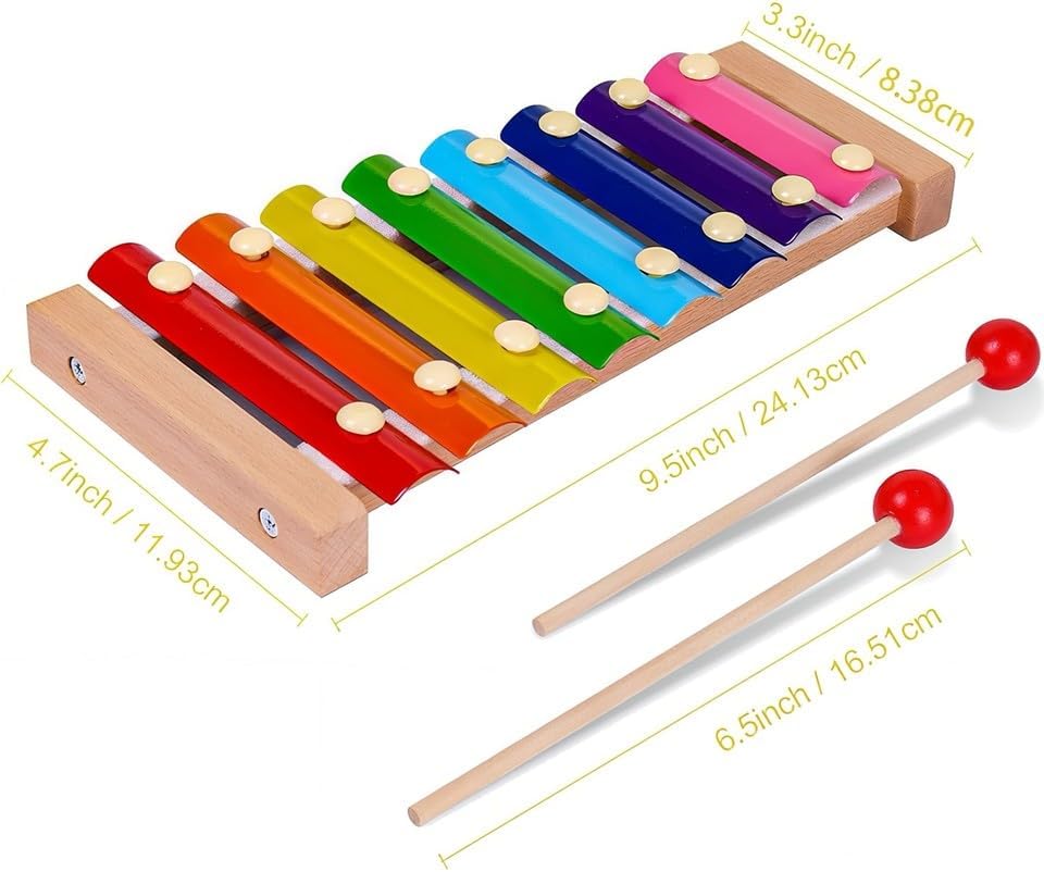 Circle Toys Eğitici Ahşap Ksilofon – 8 Tonlu Renkli Müzik Oyuncağı
