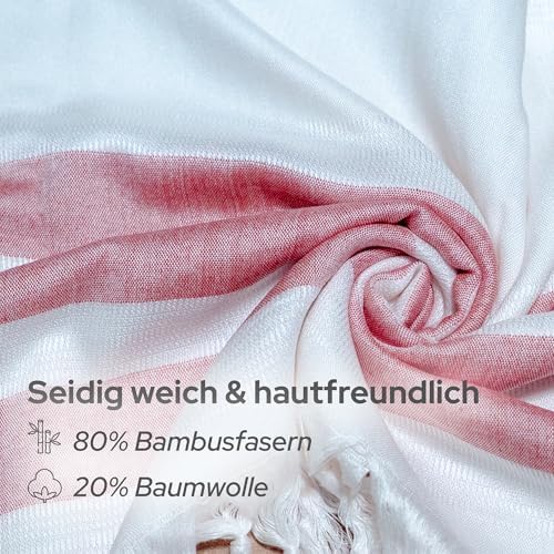Kırmızı 4'lü - 90 x 180 cm - İnce & Transparan - Kadınlar için İpeksi Yumuşak Peştamal - Bambu & Pamuk Karışımı - Dokuma Şeritleri Solmaz ve Uzun Ömürlü - Dekoratif Hediyelik Peştamal