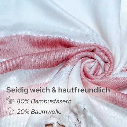 Kırmızı 4'lü - 90 x 180 cm - İnce & Transparan - Kadınlar için İpeksi Yumuşak Peştamal - Bambu & Pamuk Karışımı - Dokuma Şeritleri Solmaz ve Uzun Ömürlü - Dekoratif Hediyelik Peştamal