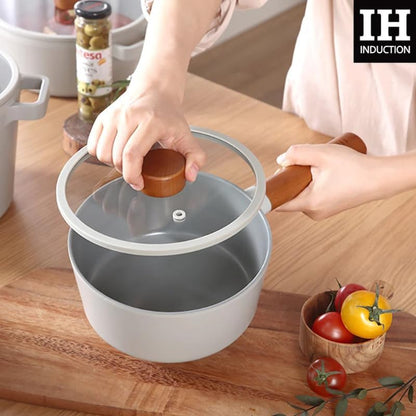 CAM KAPAKLI ALÜMİNYUM DÖKÜM SOS TENCERESİ 18CM GRİ
