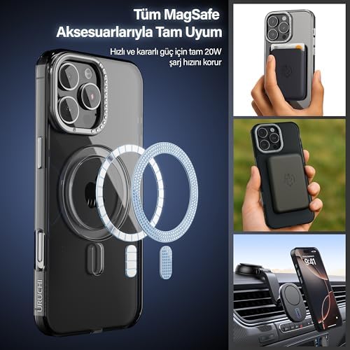 iPhone 15 ile Uyumlu Şeffaf Taşlı Mag-Safe Kılıf – Sert Mika Sararmaz Kılıf, N52 Güçlü Mıknatıs, Bağımsız Tuşlar, Lüks Kristal Tasarım (Siyah Şeffaf, iPhone 15)
