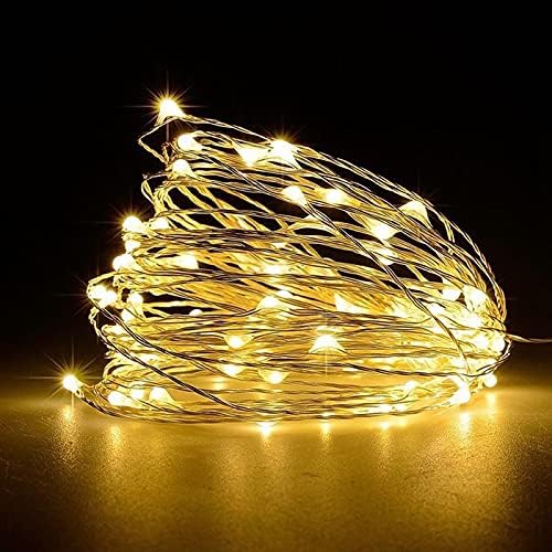 Jsdoin 50 LED Pille Çalışan Bakır Tel İç Mekan Dış Mekan Yatak Odası Düğün Dekoru Parti Noel Ağacı Dekorasyonu (5m 50 adet/Sıcak Beyaz)