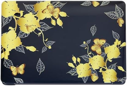MacBook Air M1 Kılıfı 13.3 İnç A2337 A2179 A1932 Uyumlu Kristal Parlak Çiçek Desenli Sert Kapak Hard Case Koruyucu Kılıf UV Baskılı Çizilme Önleyici Laptop Kılıfı Sarı