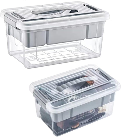 Büyük Boy Bölmeli Organizer Kutu 9 Litre - Şeffaf Tasarım Saklama Kabı - Ev Araba Saklama Kutusu - Ev Banyo Düzenleyici, Dolap Düzenleyici, Saklama, Kutu, Organizer