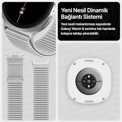 Galaxy Watch 8 (40mm/44mm) ve Watch 8 Classic (46mm) ile Uyumlu Metal Bağlantılı, Hafif ve Yumuşak Kumaşlı Hasır Kordon (Gri)