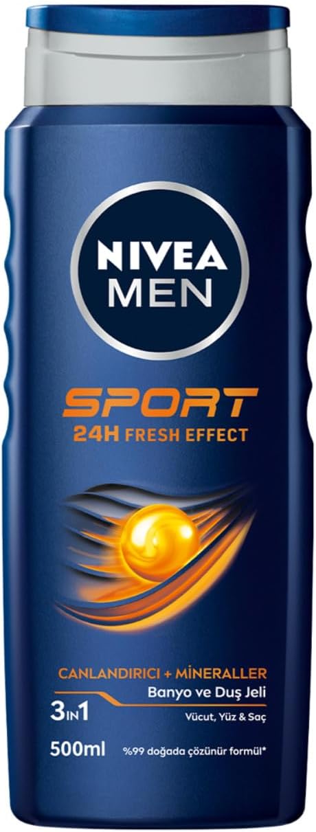 MEN Erkek Sports Duş Jeli, 500 ml, 3ü 1 Arada Kullanım, Vücut, Yüz ve Saç, 24 Saat Ferahlık, Enerji Veren Koku