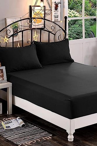 Pamuklu Çift Kişilik 160x200 Lastikli Çarşaf Takımı - Siyah (Siyah / 160 x 200)