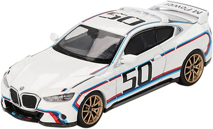 MINI GT 3.0 CSL # 50 Beyaz Mavi ve Kırmızı Çizgili ve Altın Tekerlekler Limited Edition 1/64 Diecast Model Araba MGT00863