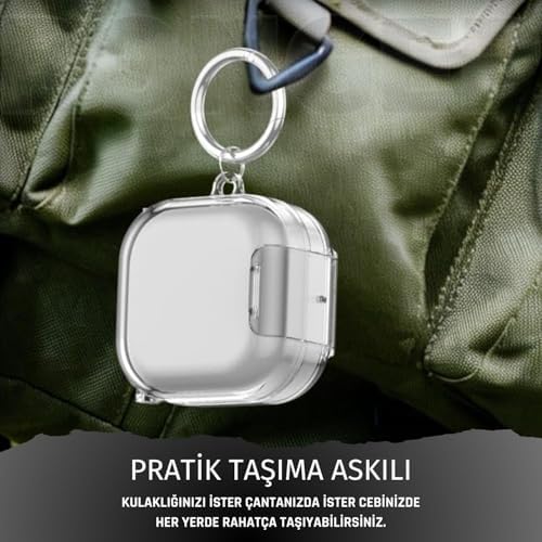 Galaxy Buds4 Pro/Buds 4 için Kılıf [Güvenlik Kilit Tasarımlı] Transparent-Lock Kulaklık Kılıfı Sararmaya Dayanıklı Taşıma Askılı TPU Koruyucu Buds 4 Pro Kılıf (Şeffaf-Siyah)