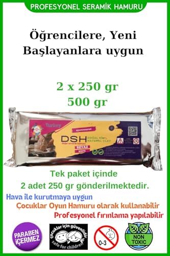 Doğal Seramik Hamuru 2x 250 gr (500 GR) Kil Çamuru, Okul Için Doğal Oyun Hamuru