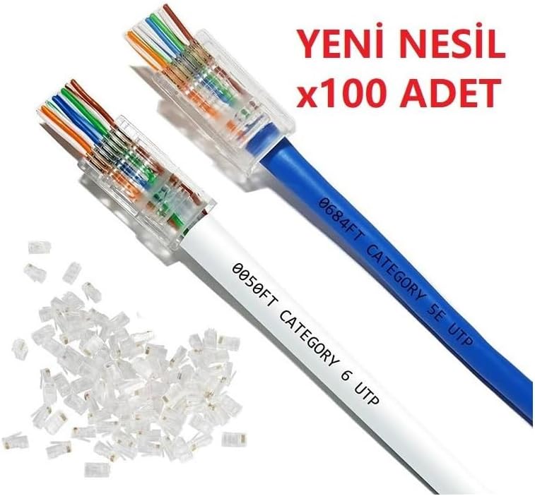 EZ RJ45 Cat6 Yeni Nesil Delikli Jack Konnektör 100 Adet