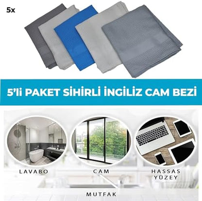 Mikrofiber Temizlik Bezi 5'li Paket, 60x40 cm Çok Amaçlı Sihirli Araba Cam, Toz, Mutfak, Oto ve Motosiklet Temizlik Bezi