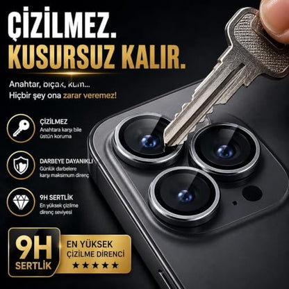 Fixmaster iphone 15 Pro - 15 Pro Max Uyumlu (NATÜREL TİTANYUM) Kamera Lens Koruyucu, Kolay Kurulum, Alüminyum Alaşımlı Çerçeve, Darbelere ve Çizilmelere Karşı Yüksek Dayanıklı Temperli Cam
