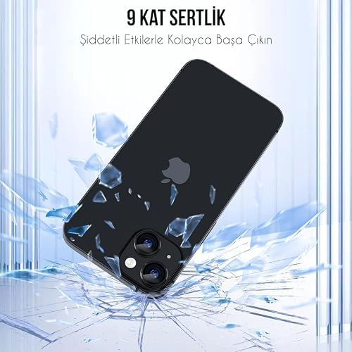 İphone Alüminyum Alaşım Çerçeveli Tempered Glass Kamera Lens Koruyucu (iPhone 15 Siyah)