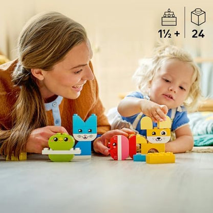 İlk 3'ü 1 Arada Yaratıcı Sevimli Hayvanlar 10477-1.5 Yaş ve Üzeri Çocuklar için Köpek, Kedi ve Tavşan Dahil 8 Hayvan Oluşturma Seçeneği İçeren Oyuncak Yapım Seti, Hediye Fikri (24 Parça)