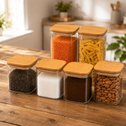 Vakumlu 3lü Bambu Saklama Kabı Seti, 2800 Mililitre, Mika Plastik, Sert Dayanıklı, Hava İle Temas Etmez Sızdırmaz Kapak, Ahşap Kapaklı, 700ml x2 ve 1400ml