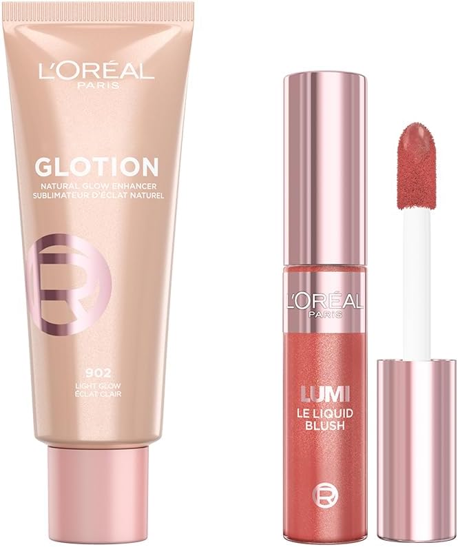 L’Oréal Paris Glotion All-In-One Doğal Işıltı Aydınlatıcı Losyon - 902 Light Glow + L'ORÉAL PARIS Lumi Blush Likit Allık - 630 Glowy True Rose