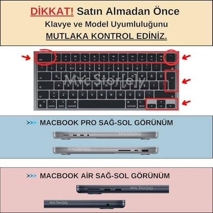 MacBook Türkçe F Klavye Koruyucu Yeni F Düzen M1-M5 | A2681 A3113 A3240 A3449 A2941 A3241 A2442 A2779 A3426 A3434 A2485 A3429 | Silikon Keyboard Cover Touch ID Siyah