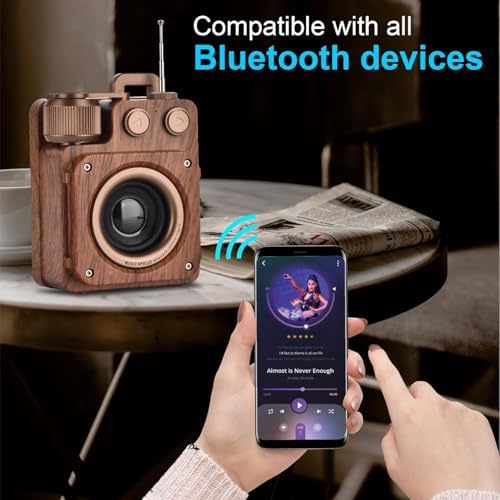Retro Ahşap Görünümlü Bluetooth Hoparlör, Nostaljik Tasarım, FM Radyo Özellikli, Kablosuz Bağlantı
