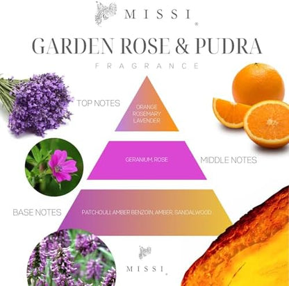 180 ml Pembe Cam Şişe Çiçek Seramik Taş Bambu Çubuklu Garden Rose-Pudra Oda Kokusu