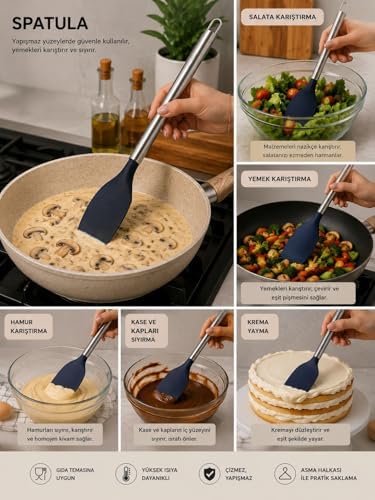 Silikon Servis Spatulası Paslanmaz Çelik Saplı Yapışmaz Tava Uyumlu TURNERB | Palu silikon spatula, günlük mutfak kullanımında pratiklik sağlayan ergonomik ve modern tasarımıyla öne çıkar.