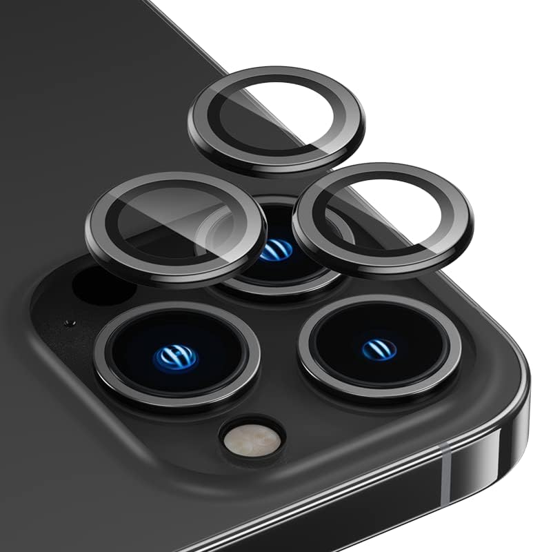 Safir lens Safir mercek koruması iphone 14 PRO ve 14 PROMAX ile Uyumlu Gerçek Safir cam Kamera Lens Koruyucu Çelik Halka Hd 9d Kırılmaz Cam Renk: siyah Çerçeveli